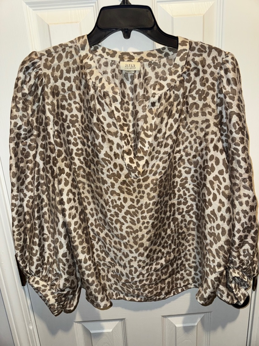 a.n.a Brown and Cream Leopard Satin Blouse